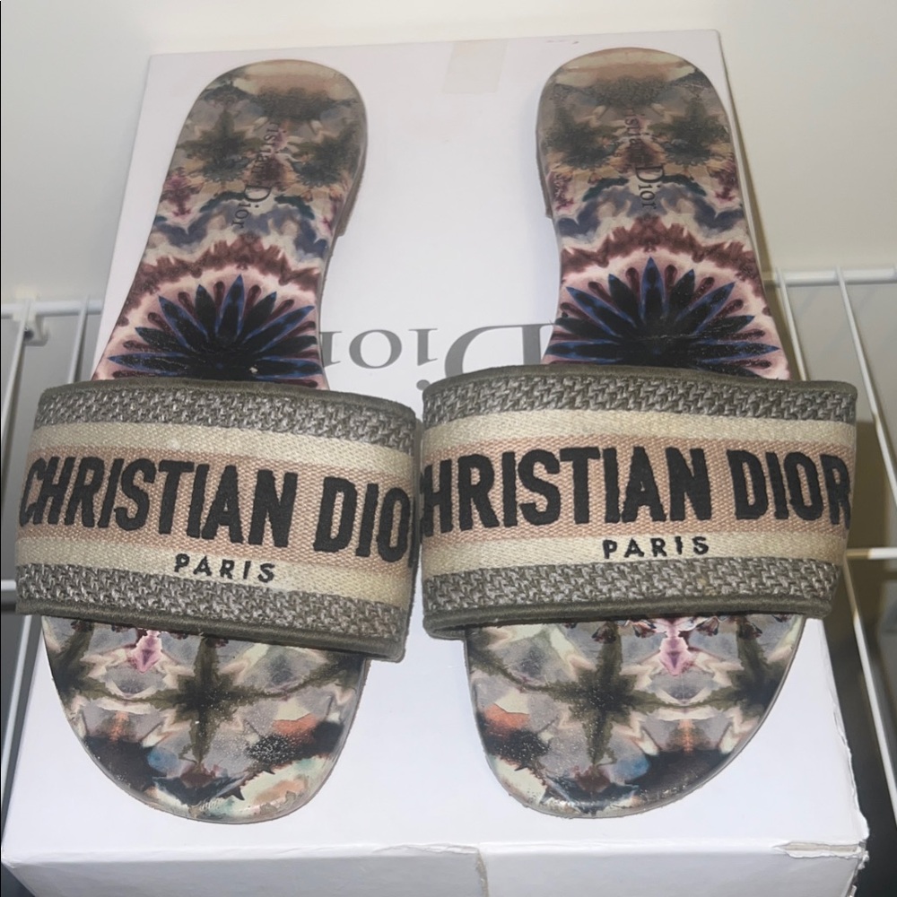 Dior Beige and Black Slide Sandals